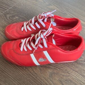 Lacoste Red Sneakers with White Stripes and Laces